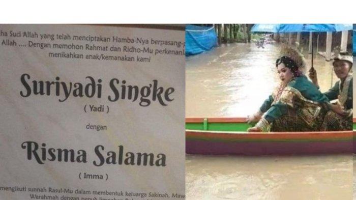 Inilah Suriyadi dan Salma Nikah di Tengah Banjir, Viral Naik Perahu di Hari Resepsi