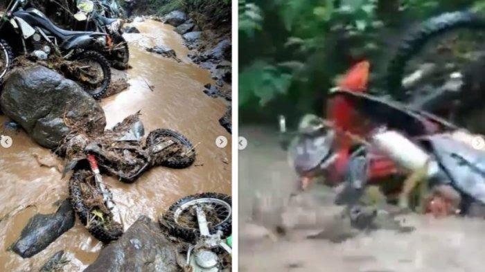VIDEO Viral Detik-detik 30 Motor Trail Terseret Arus Sungai di Boyolali, 3 Crosser Sempat Terseret