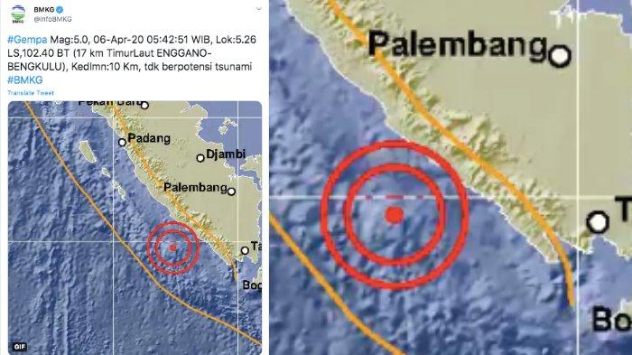 BMKG: Gempa Bumi 5 SR di Bengkulu, Tak Berpotensi Tsunami, Sebelumnya 6,1 SR di Maluku Utara