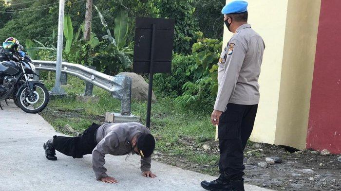 Tak Pakai Masker Masuk Wilayah Mako, Personel Polda Sulbar Dihukum Push Up
