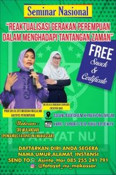 15 Maret, Fatayat NU Makassar Bakal Gelar Seminar Nasional, Ini yang Dibahas, Gratis!