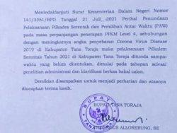 PPKM Level 4, Pemilihan Kepala Lembang Tana Toraja Ditunda