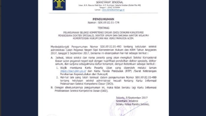 1 Juta CPNS Gagal di Kemenkumham 2017, Berikut Daftar yang Lulus Cek di cpns.kemenkumham.go.id