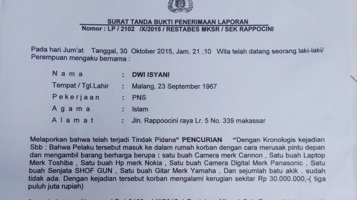 Korban Pencurian di Minasa Upa Tagih Janji Kapolsekta Rappocini