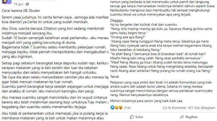 VIRAL Kisah Wanita Cerai Gegara KB 3 Bulan, Jadwal Haid Tak Beraturan Bikin Suami Kesal: Abang Capek