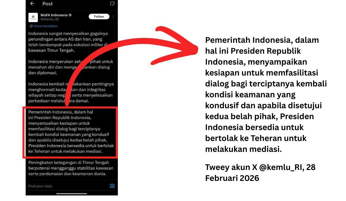 CEK FAKTA: Beredar Presiden Siap Mediasi Perang Iran-AS & Israel, Ternyata Bukan Prabowo