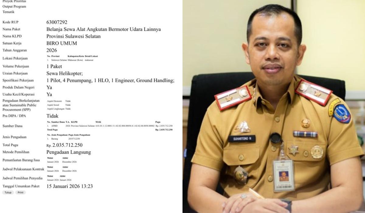 Pemprov Sulsel: Sewa Helikopter Rp2 M Baru Perencanaan, Belum Dibelanjakan