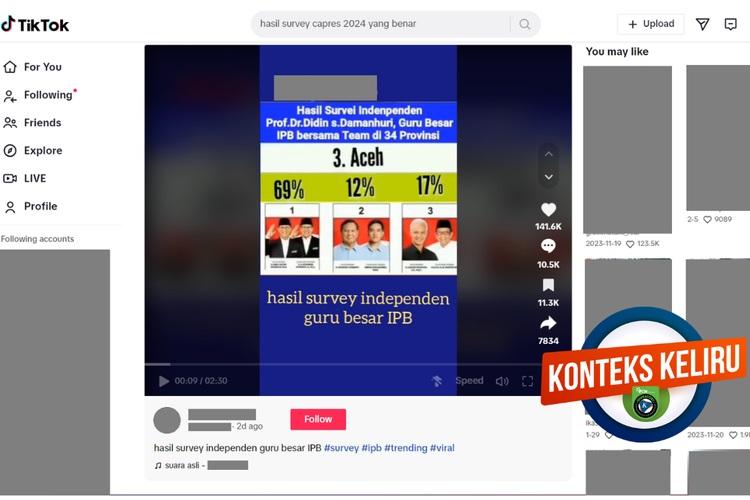 Cek Fakta: Hasil Survei Pilpres 2024 dari Guru Besar IPB Sebut Elektabilitas Anies-Cak Imin Tinggi