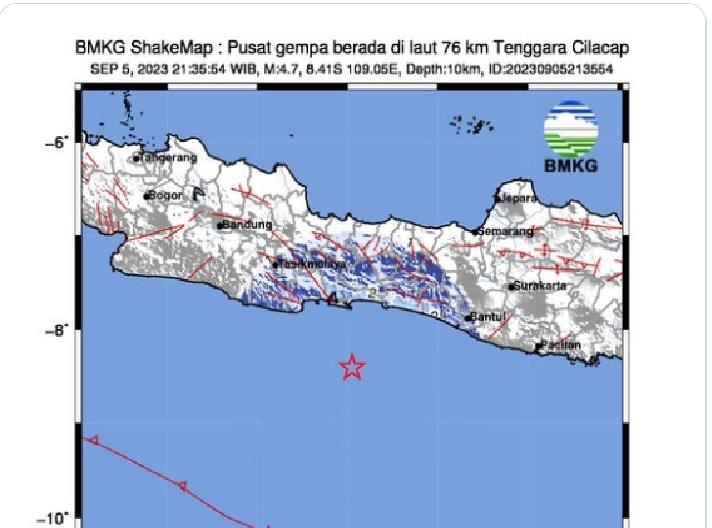 Gempa Bumi M 4.7 Guncang Cilacap, Info BMKG Berpusat di Laut Getaran Dirasakan hingga Bantul