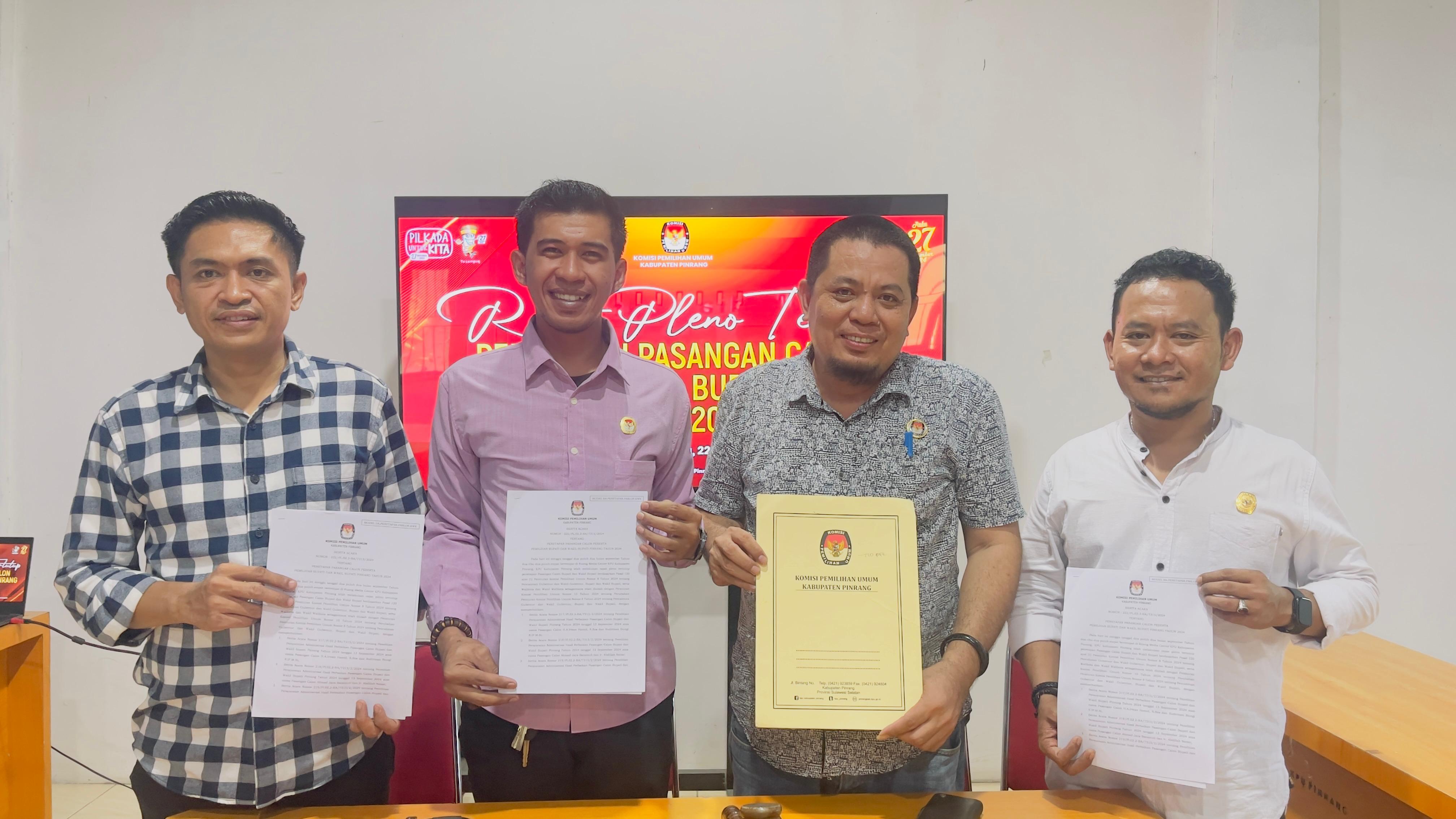 BREAKING NEWS: KPU Tetapkan 3 Paslon Bertarung di Pilkada Pinrang Sulsel 2024