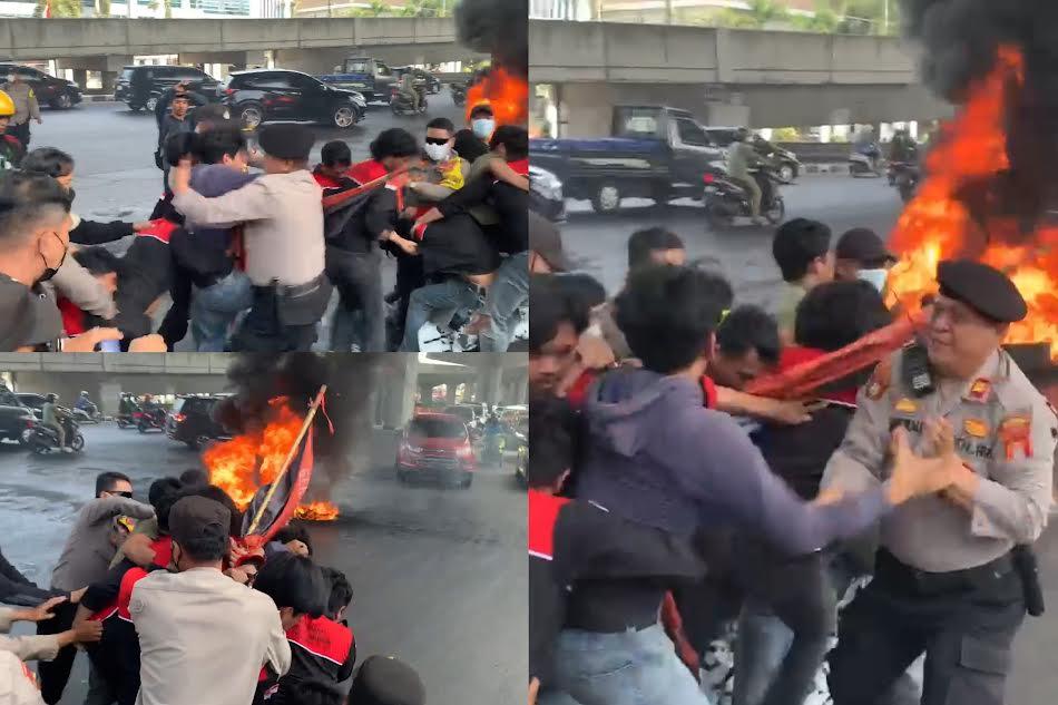 Demo di Pertigaan Pettarani-Hertasning Makassar Sempat Dibubarkan, Mahasiswa-Polisi Baku Dorong