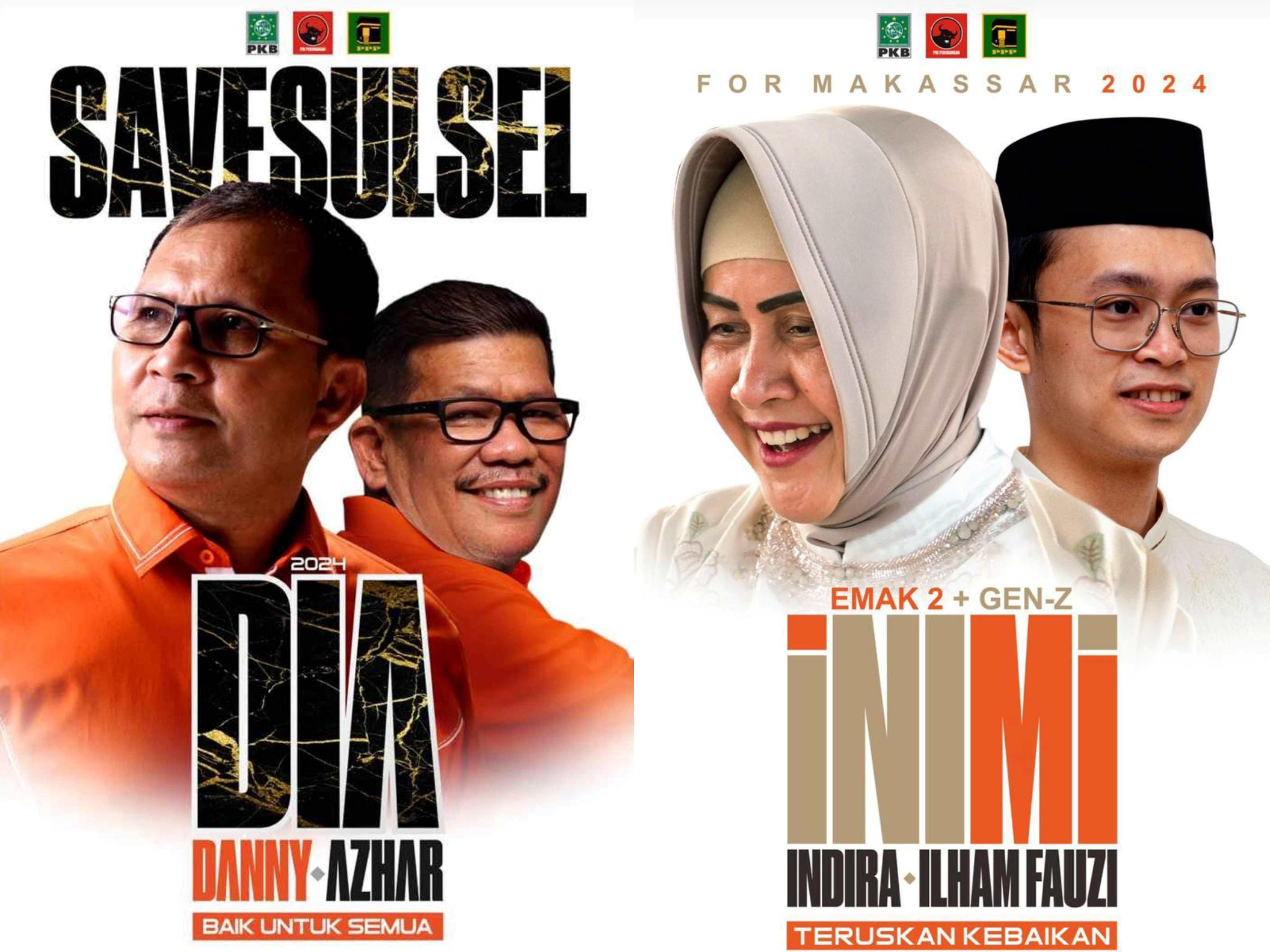 Danny-Azhar di Pilgub Sulsel, Indira-Ilham di Pilwali Makassar