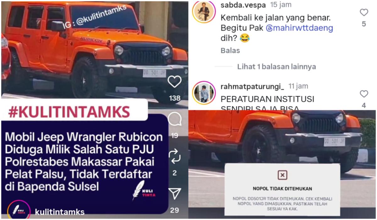 VIRAL Kasi Hukum Polrestabes Makassar Pakai Rubicon Pelat Palsu, Mobil AKP Ramli Parkir di Mapolres