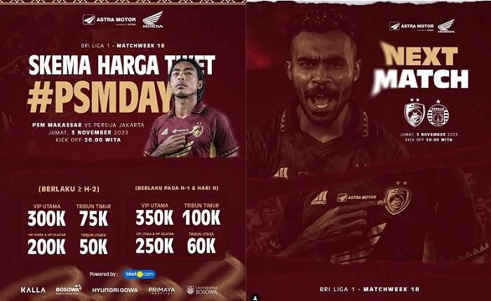 Ribuan Tiket Terjual! Laga Super Big Match Liga 1 PSM Makassar vs Persija Diprediksi Pecah Rekor