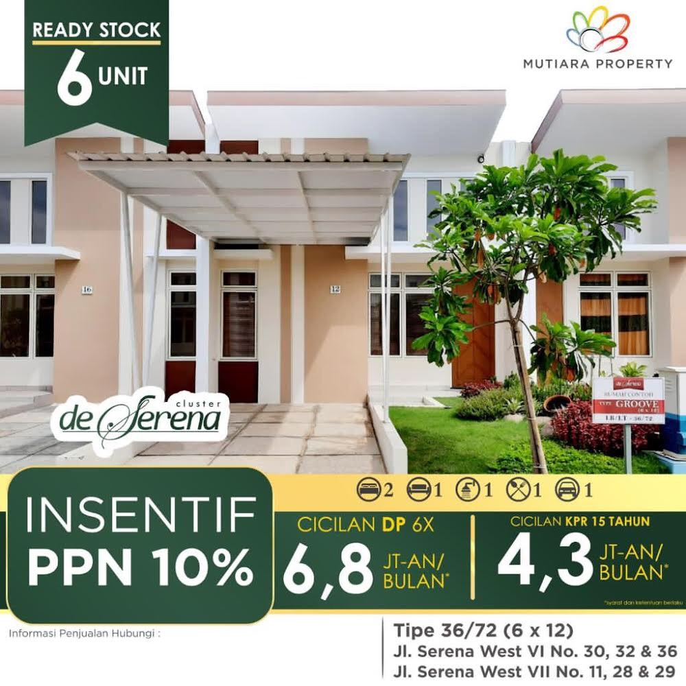 Beli Rumah di Cluster De Serena Type 36/72, DP Bisa Dicicil