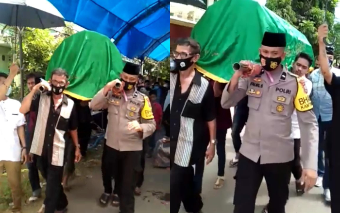 Bersama Warga, Bhabinkamtibmas Aipda Fauri Ikut Gotong Keranda Jenazah Warga Bajeng yang Meninggal