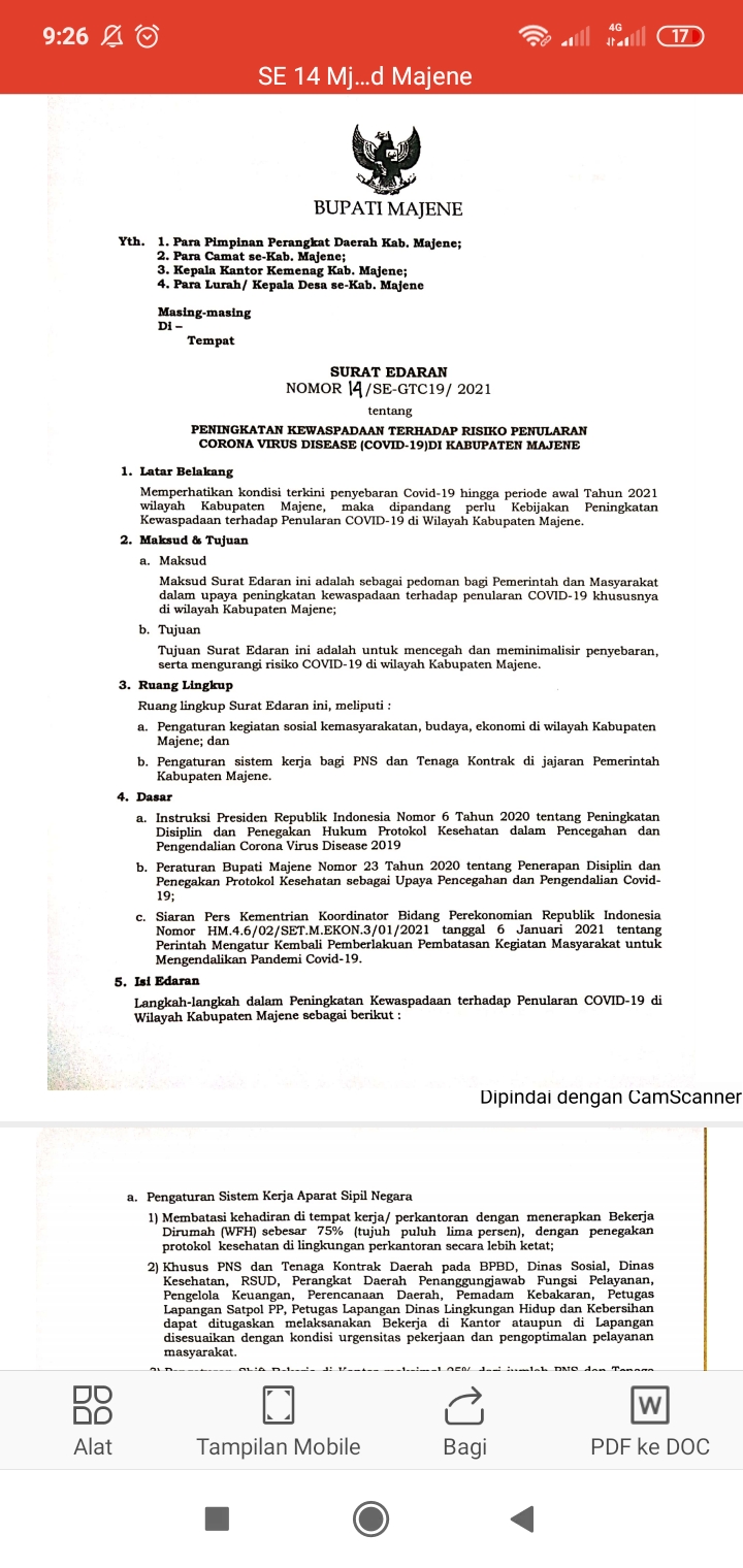 PNS dan Tenaga Kontrak di Majene Dilarang Berkeliaran Saat WFH