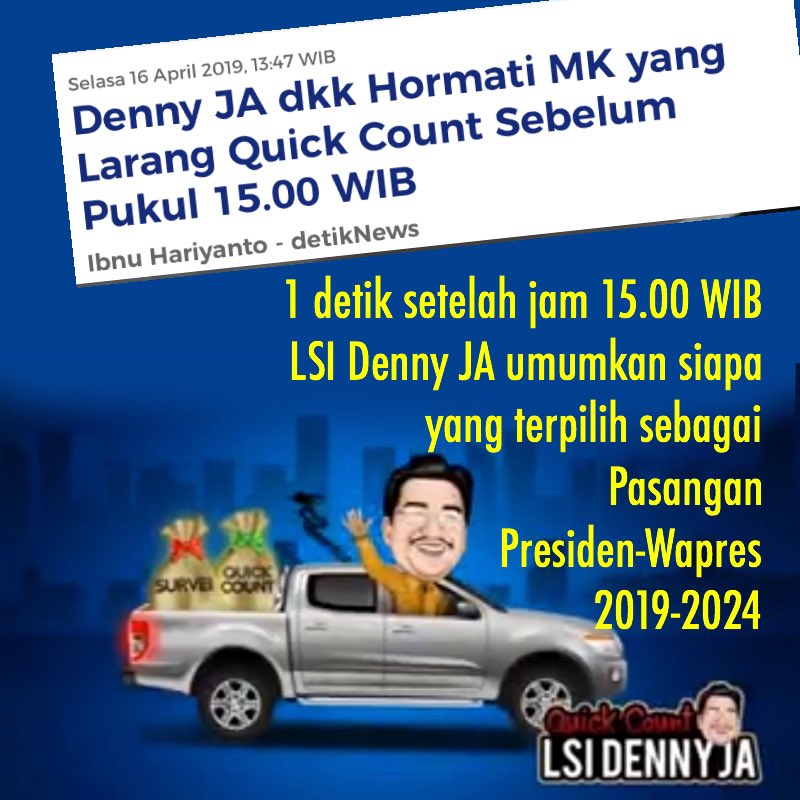 Hasil Hitung Cepat Quick Count Pilpres 2019 PT LSI Denny JA Umumkan Jokowi atau Prabowo Menang 15.01
