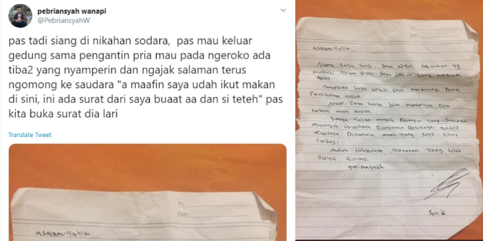 Isi Surat Tamu Pernikahan yang Tak Diundang Tapi Hanya Numpang Makan Viral,Ternyata Baru Saja di PHK
