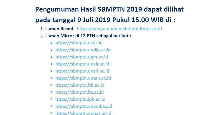 Pengumuman SBMPTN 2019 di pengumuman-sbmptn.ltmpt.ac.id dan Link UI, ITB, UGM, Unair, Unhas, 12 PTN