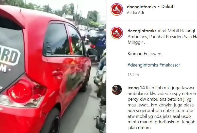 Mobil Merah Bertuliskan 'Bodyguard' Halangi Laju Ambulans, Netizen: Merasa Jago!