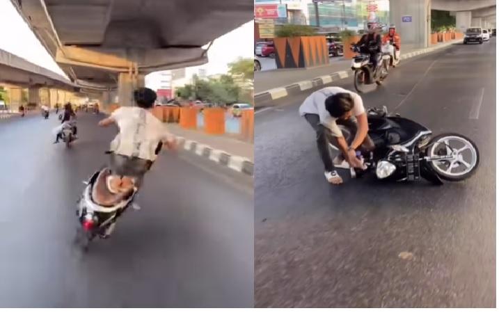 Viral Remaja Freestyle di Jalan Raya Makassar, Baru Beberapa Detik Langsung Jatuh, Netizen: Sukur!