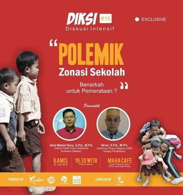 Malam Ini, Ada Diskusi Zonasi Pendidikan di Maha Cafe Pinrang