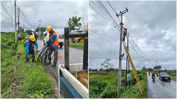 Tak Cukup 24 Jam, PLN Langsung Perbaiki Kabel Semrawut dan Menjuntai di Moncongloe Maros