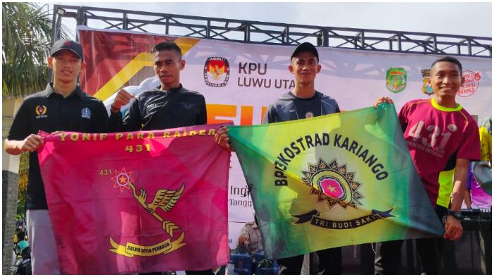 2 Prajurit Kebanggaan Yonif 431/SSP Maros Sabet Juara Lomba Lari 5 K Luwu Utara