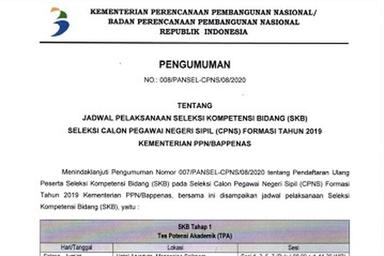 INFORMASI TERBARU & PENTING Terkait Tes SKB CPNS Bappenas, 7 Hal yang Wajib Kamu Ketahui