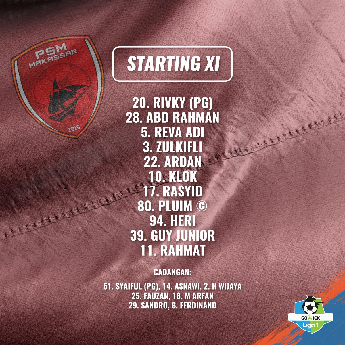 Susunan Pemain PSM vs Persipura, Juku Eja Duetkan Klok-Rasyid di Lini Tengah