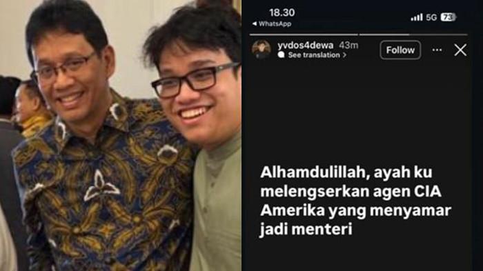 ANAK MENTERI KEUANGAN - Yudo Achilles Sadewa (kanan), anak Menteri Keuangan Purbaya Yudhi Sadewa berfoto bersama ayahnya dan kolase foto capcure story IG nya. Yudo Sadewa mendadak menjadi sorotan publik setelah menyoroti sosok Menteri Keuangan sebelumnya Sri Mulyani, Senin (8/9/2025).