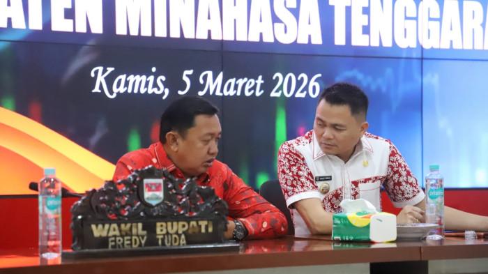 RAKER - Bupati Minahasa Tenggara (Mitra) Ronald Kandoli, memimpin Rapat Kerja Pemerintah Kabupaten Mitra di Ruang Rapat lantai tiga kantor Bupati, Kamis 5 Februari 2026.