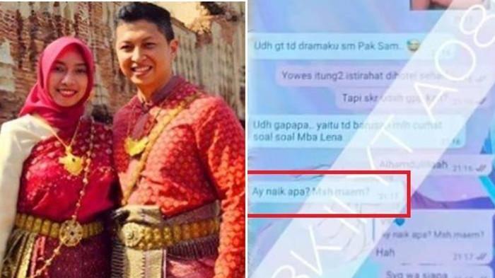 DIPLOMAT MUDA TEWAS - Kolase foto Arya Daru dengan Istri dan kolase Isi chat terakhir Arya dan istrinya.