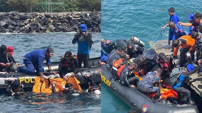 EVAKUASI KORBAN - Tim SAR Gabungan saat menemukan dua korban kecelakaan jet ski di perairan Teluk Manado, tepatnya di Kawasan Megamas Manado, Sulawesi Utara (Sulut) pada Senin, 3 November 2025.