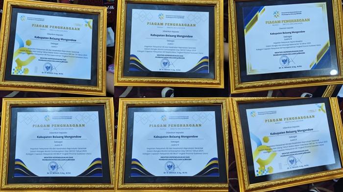 Enam dari 10 piagam penghargaan yang diraih Pemerintah Kabupaten Bolaang Mongondow