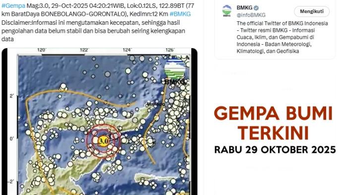 Gempa Bumi Terkini di Gorontalo Rabu 29 Oktober 2025, Berikut Info BMKG