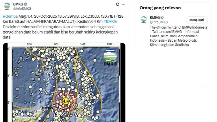 Gempa Terkini di Maluku Utara Minggu 26 Oktober 2025, Berikut Info BMKG