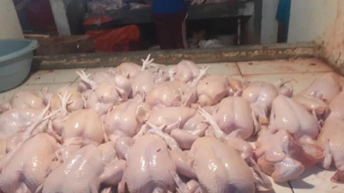 PASAR BERSEHATI - Daging ayam dan daging sapi terpantau naik harga di Pasar Bersehati, Manado, Sulawesi Utara, Selasa (24/2/2026). Daging ayam naik Rp 43 ribu per kilogram.