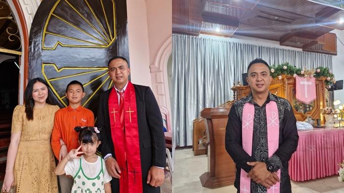 PENATUA - Penatua Rendra Wuri bersama istri dan anak-anak setelah diteguhkan sebagai Penatua PKB GMIBM Imanuel Sinsingon tahun pelayanan 2025-2030.