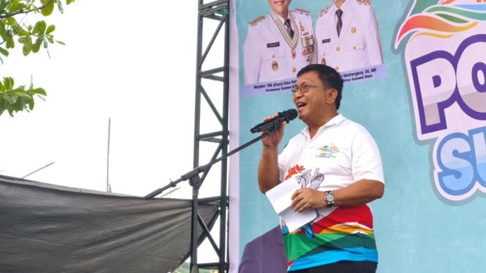 PORPROV - Gubernur Sulawesi Utara Yulius Selvanus Komaling (YSK) hadiri launching logo dan maskot Pekan Olahraga Provinsi (PORPROV) ke-12 Sulut yang digelar di Kawasan Megamas, Manado, Sabtu 23 Agustus 2025. Begini harapannya.