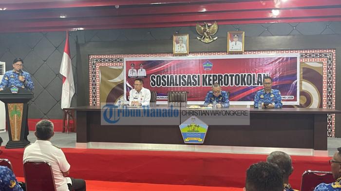SOSIALISASI: Sosialisasi Keprotokolan, dilaksanakan Bagian Protokol dan Komunikasi Pimpinan Setda Kabupaten Minut di Aula lantai 3 Kantor Bupati Minahasa Utara (Minut), Kelurahan Airmadidi Atas Kecamatan Airmadidi, Minut, Sulawesi Utara, Rabu (20/5/2026). Bidang keprotokolan ternyata menggunakan sebuah unsur sama seperti yang di pergunakan pada dunia jurnalistik.
