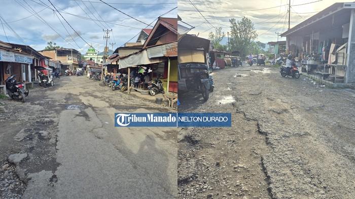 RUSAK - Jalan di kelurahan Gogagoman, Kecamatan Kotamobagu Barat, Kotamobagu yang rusak parah.
