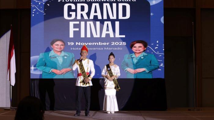 SEMANGAT: Ketua Tim Penggerak PKK Provinsi Sulawesi Utara, Anik Yulius Selvanus, hadir dan memberikan dukungan penuh pada Grand Final Pemilihan Duta Stunting Provinsi Sulut 2025 yang digelar di Hotel Luwansa Manado, Rabu (19/11/2025)