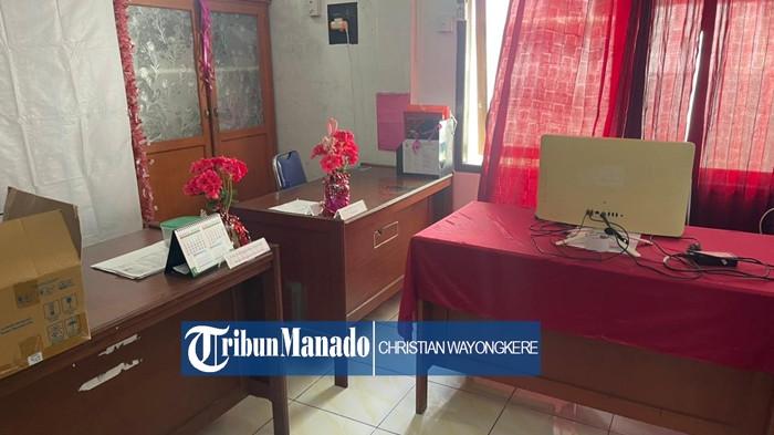 KANTOR - Suasana kantor Dispora dan DP2KB Pemkab Minahasa Utara setelah dirampok. Beberapa barang elektronik hilang dicuri maling.