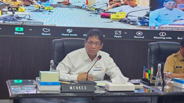 UANG NGANGGUR - Menteri Keuangan (Menkeu) Purbaya Yudhi Sadewa saat rapat daring bersama kepala daerah di Kantor Kemendagri, Jakarta Pusat, pada Senin (20/10/2025).