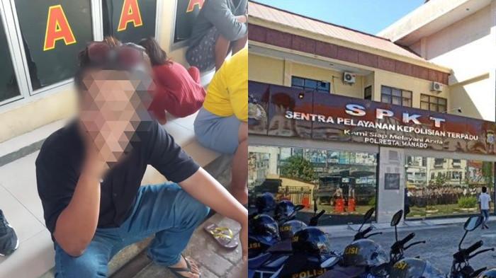 DITANGKAP - Kolase foto MN alias Ucok saat ditangkap Anggota Polresta Manado dan kantor Polresta Manado