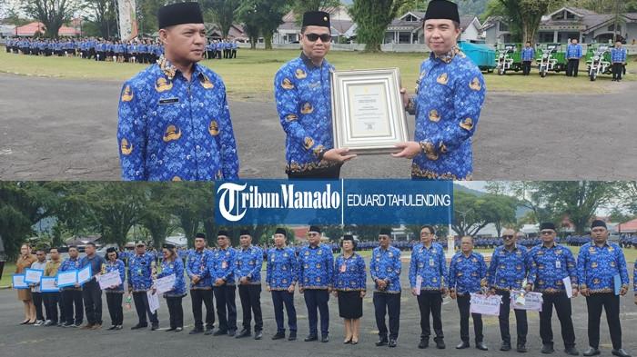 UPACARA - Upacara Peringatan Hari Ulang Tahun ke-54 Korps Pegawai Republik Indonesia (Korpri) tahun 2025 di Kabupaten Kepulauan Sangihe di laksanakan Lapangan Gelora Santiago Tahuna pada Senin (1/12/2025)/