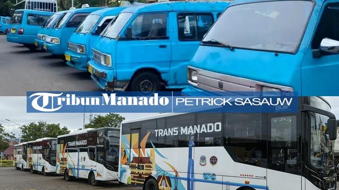 TAK BEROPERASI - Potret Belasan Trans Bus BTS Manado yang terparkir di Kalimas, Kota Manado, Sulawesi Utara, Rabu (3/12/2025) dan potret angkot di Manado.