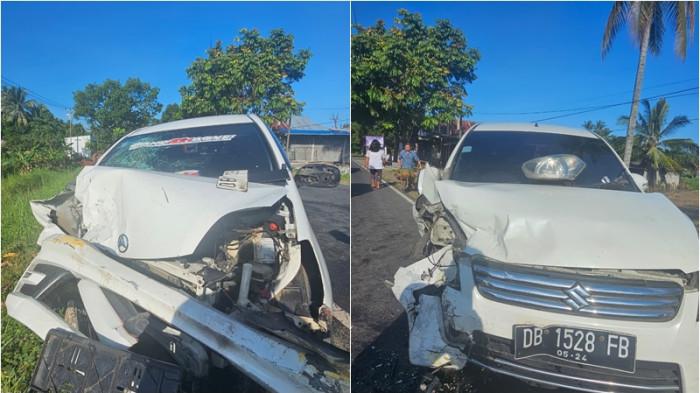 dua mobil yang terlibat lakalantas di Kecamatan Poigar Bolmong, Sulawesi Utara